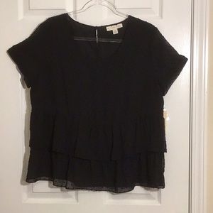 Emmaline Black Swiss Dot Sheer Tiered Top by Emaline Size PXL